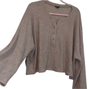 Express Tan Cozy Fall Waffle Knit Light Cardigan Sweater with wide arm sleeve